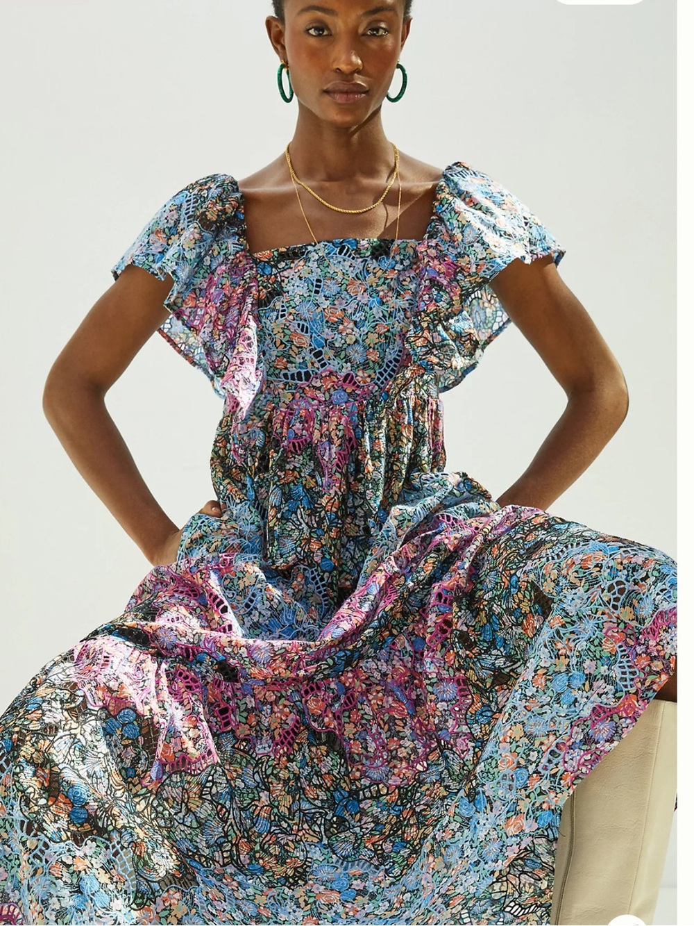 Anthropologie Clementine Eyelet Floral Maxi Dress Size SP - Picture 3 of 8